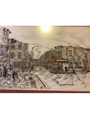 Signed Tony De Sales drawing 1975 Little Italy High & Fawn" Baltimore, Maryland